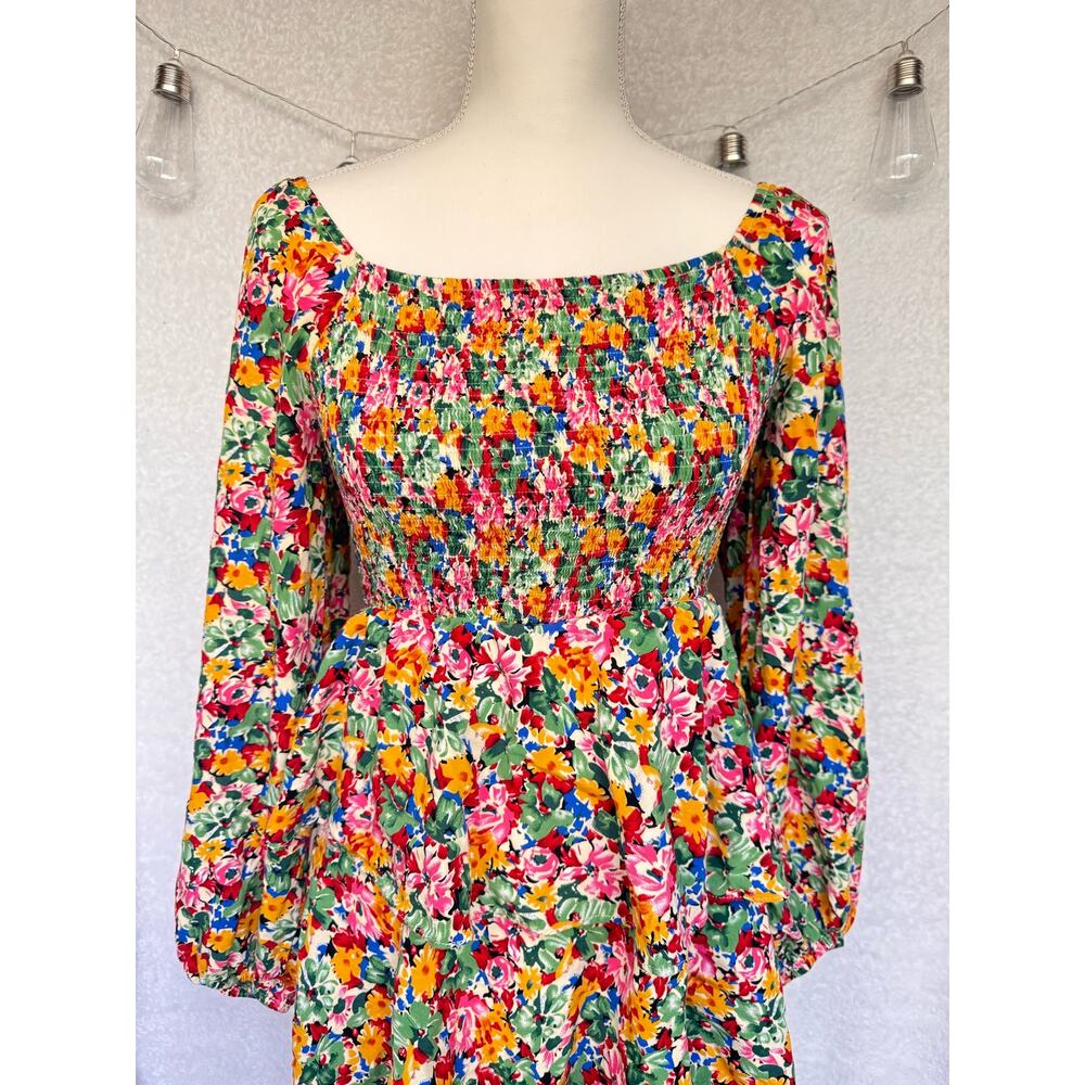 Hailey & Co Colorful Floral Long Sleeve Tiered Romper Mini Dress Women's Small - Picture 3 of 11